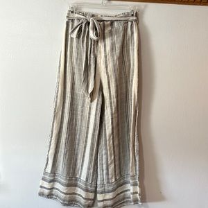 Francesca’s |.Harper Cream & Taupe Chambray Tie Elastic Waist Waist Pants